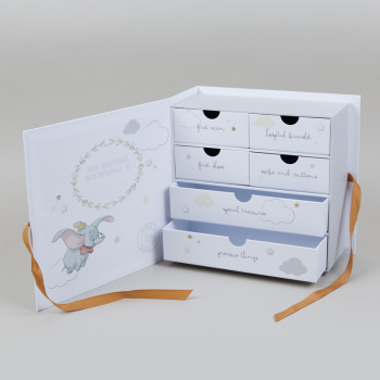 Image showing the Disney Dumbo Baby Keepsake Box with Drawers, White product.