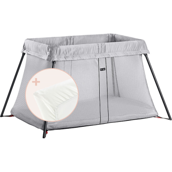 Image showing the Light Travel Cot & Fitted Sheet Bundle, Silver product.