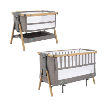 Image showing the CoZee XL Convertible Bedside Crib & Cot, Oak/Charcoal product.