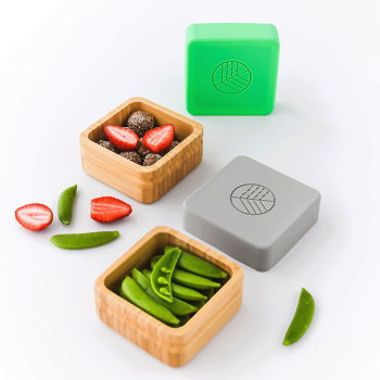 Image showing the Set of 2 Bamboo Snack Pots, Green & Grey product.