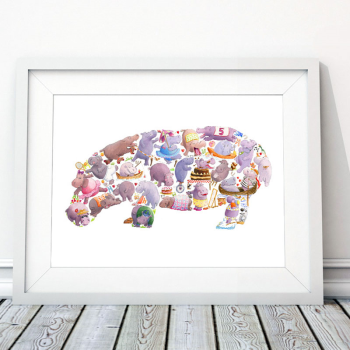 Image showing the H is for Hippo Alphabet Print, 40 x 30cm, Pink product.