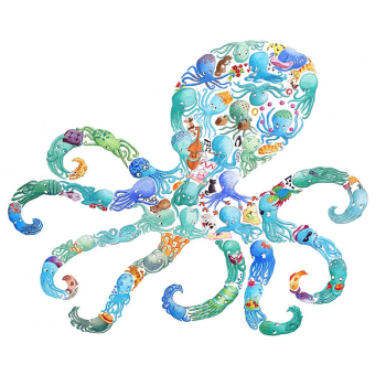 Image showing the O is for Octopus Alphabet Print, 40 x 30cm, Blue product.