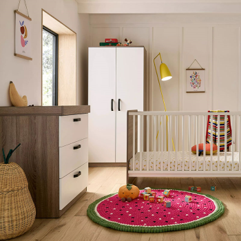 Image showing the Enzo 3 Piece Nursery Furniture Set excl. Mattress, Truffle Oak/White product.