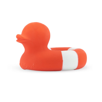 Image showing the Flo The Floatie Duck Natural Rubber Bath Toy, Red product.