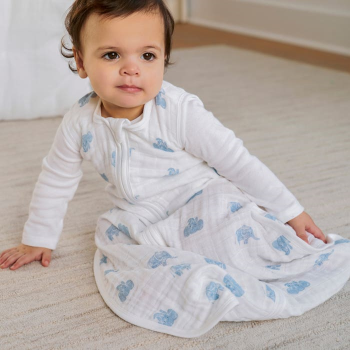 Image showing the Boutique Organic Cotton Muslin Sleeping Bag, 1.0 TOG, 6 - 18 Months, Animal Kingdom product.