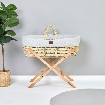 Image showing the Natural Quilted Moses Basket Bundle incl. Static Stand & Mattress, Printed Dove product.