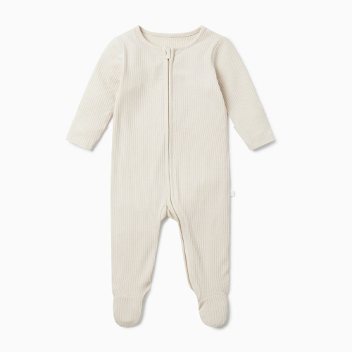 Image showing the Ribbed Zip-Up Sleepsuit, 3 - 6 Months, Ecru product.