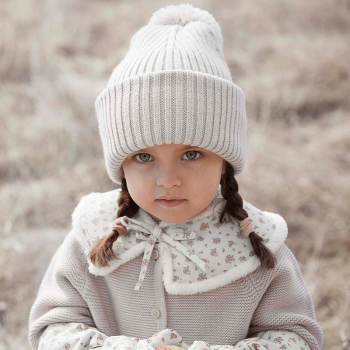 Image showing the Knitted Pom Pom Hat, 0 - 6 Months, Creamy White product.