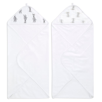Image showing the Essentials Pack of 2 Hooded Baby Towels, 76 x 76cm, Safari Babes product.