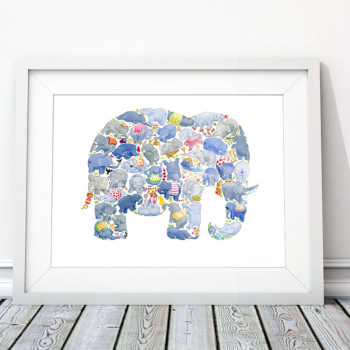 Image showing the E is for Elephant Alphabet Print, 40 x 30cm, Blue product.