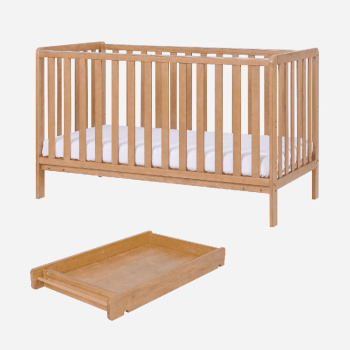 Image showing the Malmo 3 in 1 Cot Bed with Cot Top Changer & Mattress, Oak product.