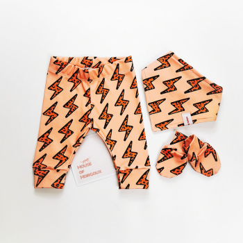 Image showing the 3 Piece Newborn Baby Gift Set, 0 - 6 Months, Lightning Bolts Orange product.