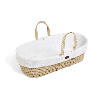 Image showing the Natural Knitted Moses Basket Bundle incl. Rocking Stand & Mattress, White product.
