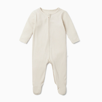 Image showing the Ribbed Zip-Up Sleepsuit, 3 - 6 Months, Ecru product.