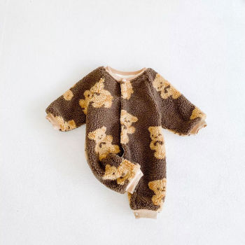 Image showing the Bear Fleece Romper, 0 - 6 Months, Brown product.