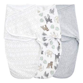 Image showing the Essentials Pack of 3 Easy Swaddle Wraps, 1.0 Tog, 0 - 3 Months, Toile product.