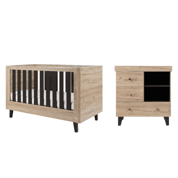 Image showing the Como 2 Piece Cot Bed Nursery Furniture Set, Distressed Oak / Slate Grey product.