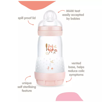Image showing the Easy Start Pack of 3 Anti Colic Baby Bottles, 260ml, Pink product.