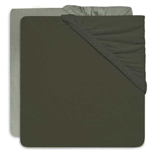 Image showing the Pack of 2 Jersey Fitted Cot Sheets, Ash Green/Leaf Green product.