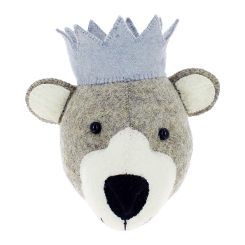 Image showing the Baby Bear with Crown Mini Felt Animal Wall Decoration, H15 x W20 x D18cm, Grey/Blue product.