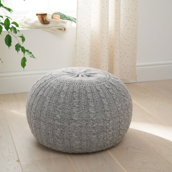 Image showing the Knitted Pouffe, Pebble/Grey product.