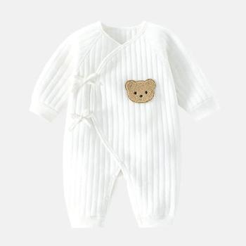 Image showing the The Teddy Bear Boucle Wrap Romper, 3 - 6 Months, White product.
