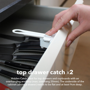 Image showing the Pack of 2 Adhesive Top Drawer Catchers, Pure White product.