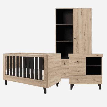 Image showing the Como 3 Piece Cot Bed Nursery Furniture Set, Distressed Oak / Slate Grey product.