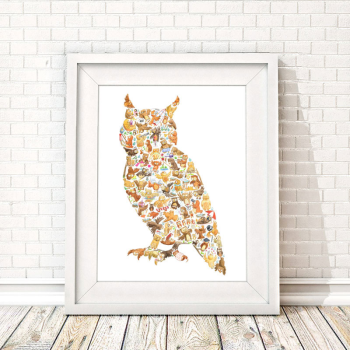 Image showing the O is for Owl Alphabet Print, 40 x 30cm, Brown product.