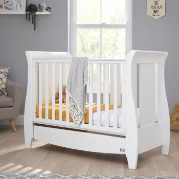 Image showing the Katie Mini 3 in 1 Sleigh Small Cot Bed, White product.