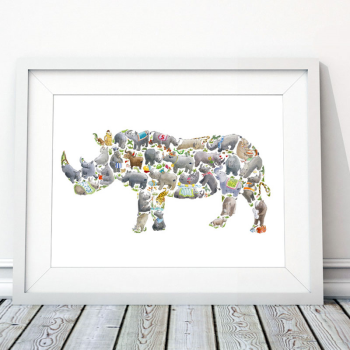 Image showing the R is for Rhino Alphabet Print, 40 x 30cm, Grey product.