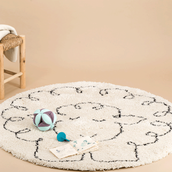 Image showing the Little Sheep Round Rug, 120 x 120cm, Beige product.