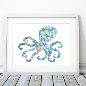 Image showing the O is for Octopus Alphabet Print, 40 x 30cm, Blue product.