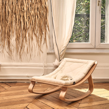 Image showing the Levo Wooden Baby Rocker, Beech, Organic White product.
