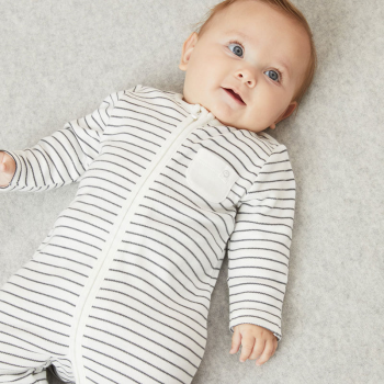 Image showing the Clever Zip Sleepsuit, 3 - 6 Months, Grey Stripe product.