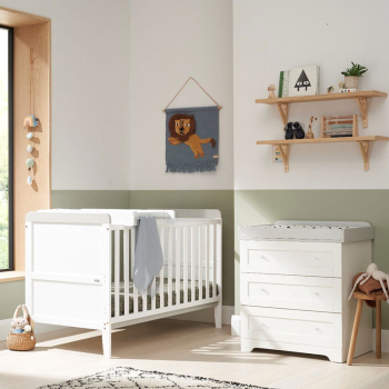 Image showing the Rio 2 Piece Cot Bed Nursery Furniture Set, White/Dove Grey product.