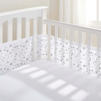Image showing the Mesh 4 Sided Cot & Cot Bed Liner, Twinkle Grey Star product.