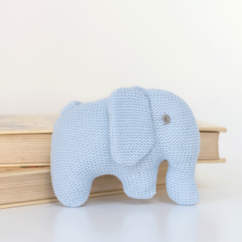 Image showing the Knitted Organic Cotton Blue Elephant Baby Rattle, Blue product.