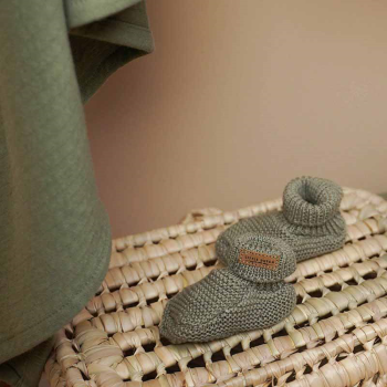 Image showing the Sailors Bay Knitted Baby Booties, 0 - 3 Months, Olive product.