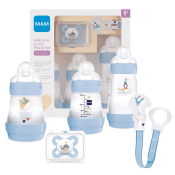 Image showing the Welcome to the World 5 Piece Baby Bottle Set, Blue product.