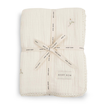 Image showing the Embroidered Muslin Blanket, Wild Chamomile product.