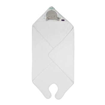 Image showing the Bamboo Extra Large Apron Baby Bath Towel Whale, White & Grey product.
