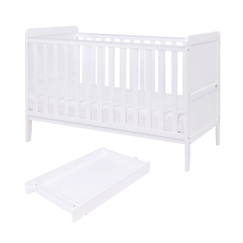 Image showing the Rio Cot Bed with Cot Top Changer & Mattress, White product.
