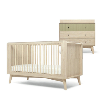 Image showing the Coxley 2 Piece Nursery Furniture Set (excl. Mattress), Natural/Olive product.