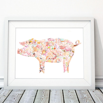 Image showing the P is for Pig Alphabet Print, 40 x 30cm, Pink product.