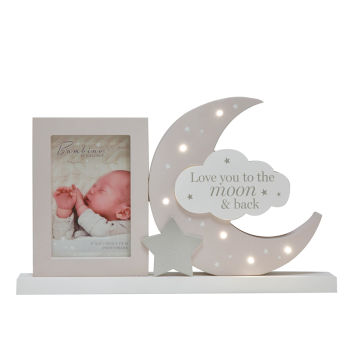 Image showing the Bambino Light Up Moon Mantle Plaque Photo Frame, 4 x 6", White product.