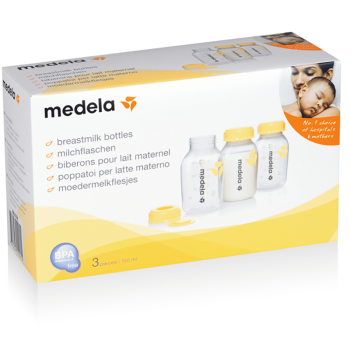 Image showing the Pack of 3 Breastmilk Storage Bottles, 150ml, Yellow product.