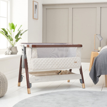 Image showing the CoZee Luxe Bedside Crib with Quilted Design, Walnut/Cream product.