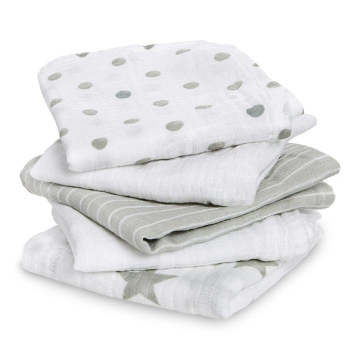Image showing the Essentials Pack of 5 Cotton Muslin Squares, 60 x 60cm, Dusty product.