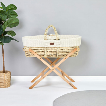 Image showing the Natural Knitted Moses Basket Bundle incl. Static Stand & Mattress, Linen product.